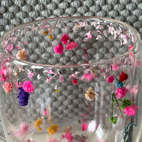 Creative Cup 350 ml Double Wall Clear Glass Pink Dried Flowers Insulted Tea Cup - Picture 5 of 6
